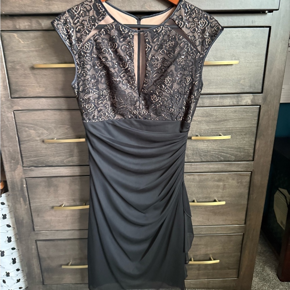 Betsy & Adam Black Lace Midi Dress